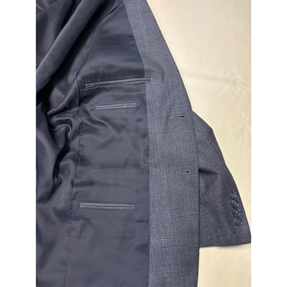 Jos. A. Bank Travelers Collection Blazer‎ Mens 39R Silk Wool Blue Grey Plaid